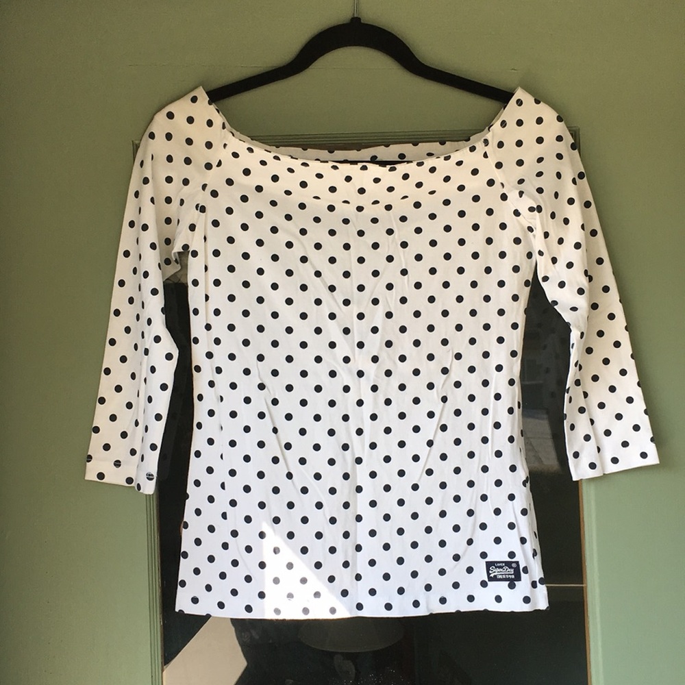 SuperDry Off Shoulder Black/White Polka Dot Top